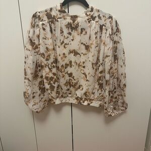 Express Cream and Brown Patterned Blouse